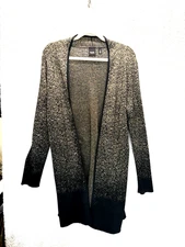 Rafaella Black & Metallic Gold Long Cardigan, Size Medium