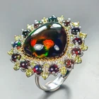 16 ct+ gemstone AA Natural Black Opal Ring 925 Sterling Silver Size 8 /R458908