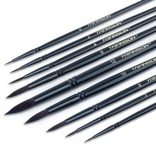 Round Paint Brush Set 9pcs Synthetic Sable Hair for Acrylic 9PCS Black