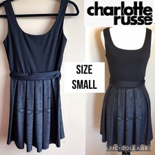 Charlotte Russe Womens Dress Black Lace Pattern Fit Flare Tie Waist Mini LBD S