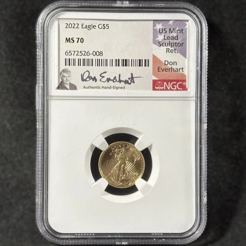2022 $5 American Gold Eagle 1/10 oz Don Everhart Signed NGC MS 70