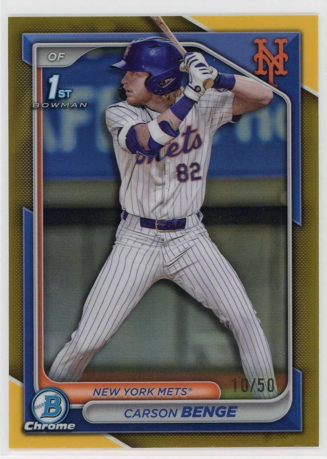 2024 1st Bowman Chrome Carson Benge #BDC-28 Gold Refractor /50 (RC) Mets MINT!