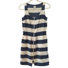 Armani Linen Dress Stripes Zip Front Navy White size 2