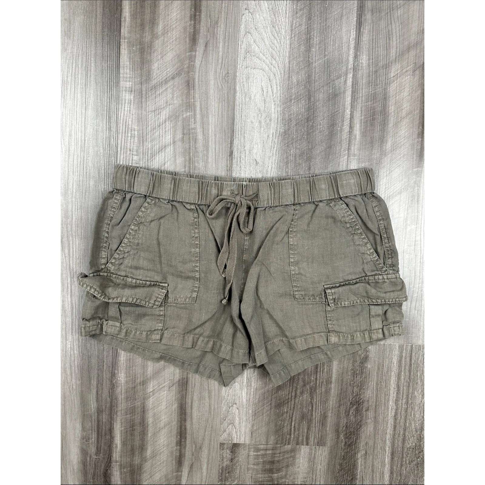 Joie Ilya Linen Green Cargo Drawstring Shorts - Medium