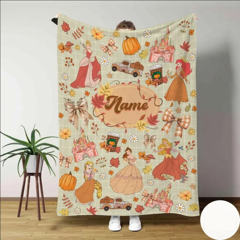 Personalized Disney Princess Fall Vibes Coquette Bows Fleece Blanket