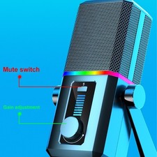 One Button Sound Control Microphone for Laptops with Cool LED Light for Live