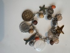 Chicos Womens Silver Tone Charm Bracelet Nautical Coastal Ocean Beach Vacation