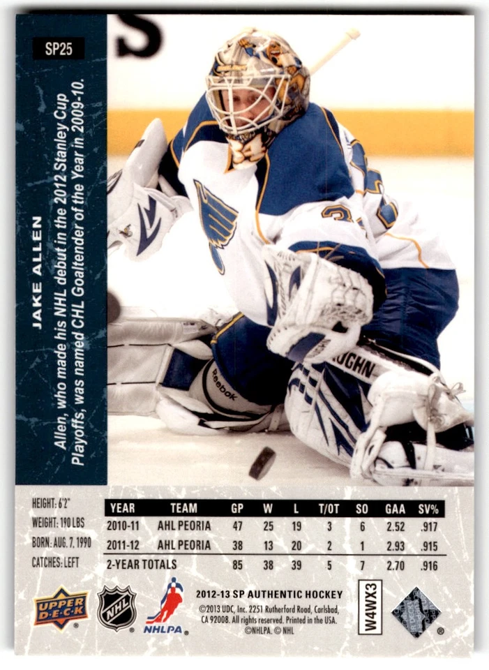 2012-13 SP Authentic '94-95 Retro Jake Allen Rookie #SP25 St. Louis Blues - Image 2 of 2