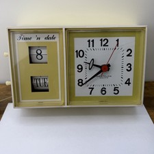 Vintage Westclox Time n Date Wall Clock Yellow MCM Electric S37-A Flip Date