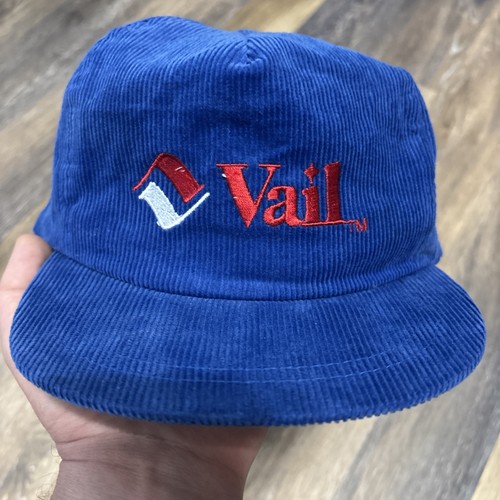 Vintage Vail Hat Cap Snap Back Blue Corduroy Trucker Colorado Ski Skiing 90s - 第 1/9 張圖片