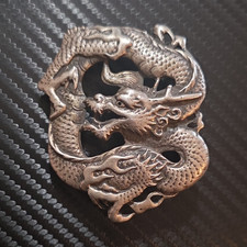 Men's Sterling Silver Dragon Theme Silver Belt Buckle - 925, Belt Buckle
