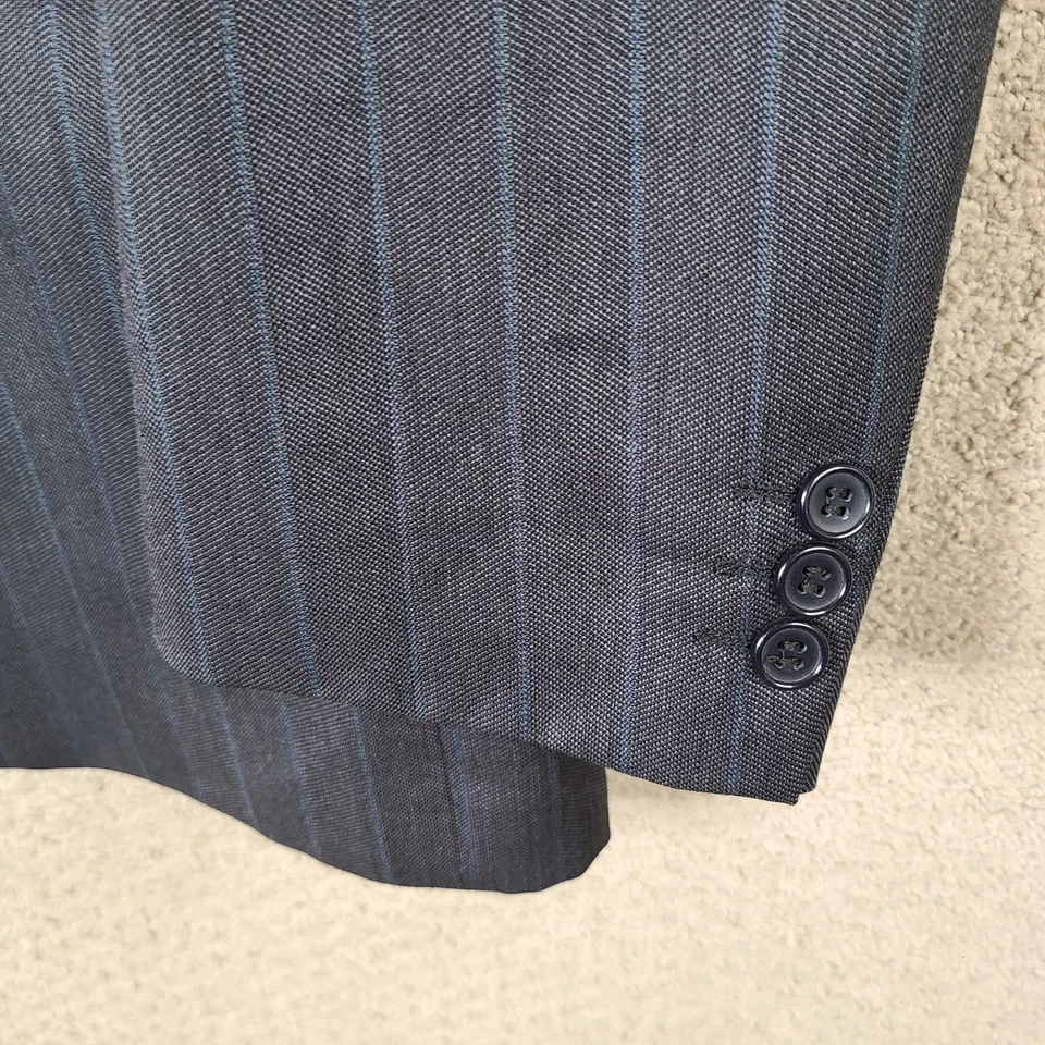 Traje De Colección Via Italia Raleighs Para Hombre 40R Gris Azul Rayas 2 Piezas Lana Italia 32x30 Foto 4 de 4