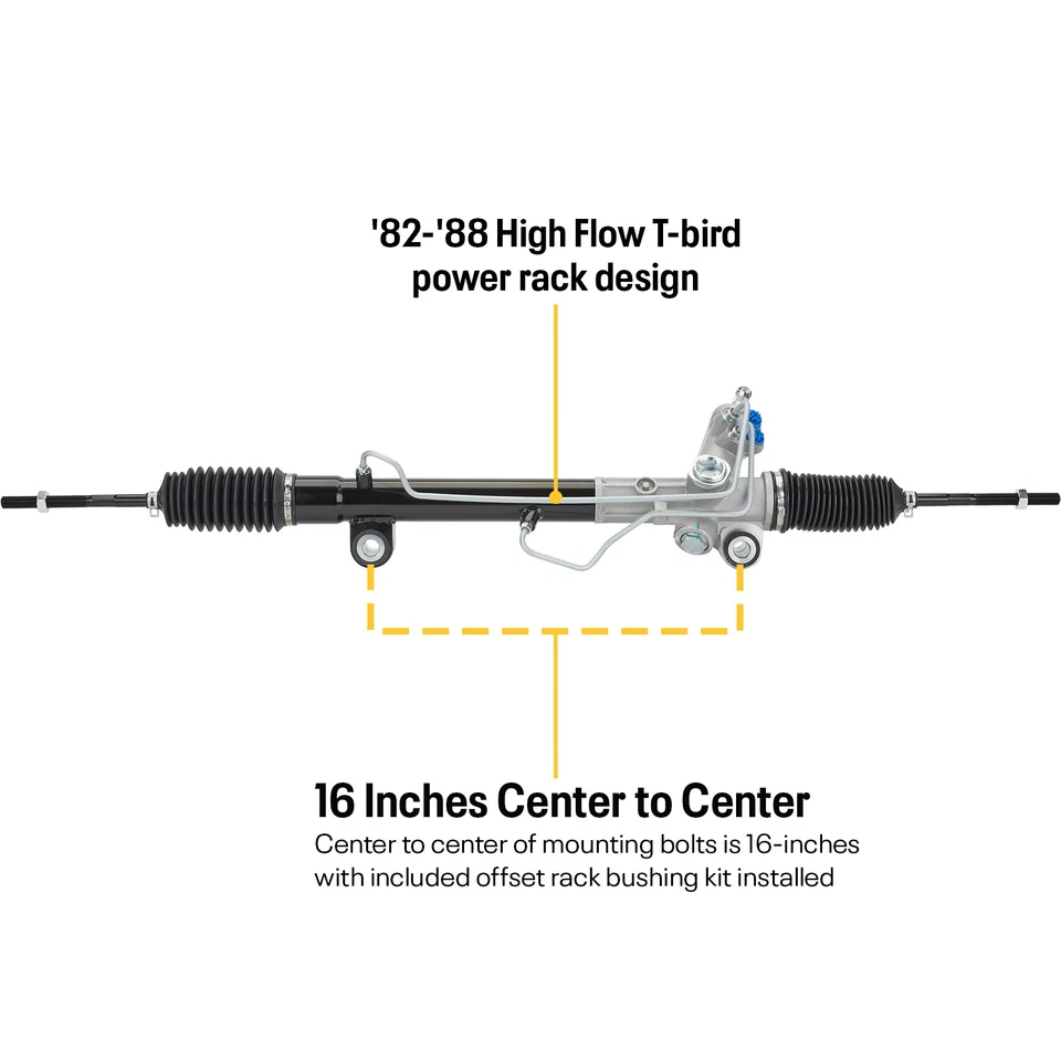 Mustang II Power Steering Rack & Pinion w/ Offset Bushings, 82-88 T-bird Design - Image 2 of 4