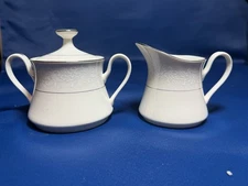 IVORY FANTASY China Japan *Creamer & Sugar Bowl Set* White Lace Excellent Cond!