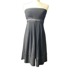 Vintage Guess Womens Y2K Strapless Black Beaded Mini Dress M Back Tie Party