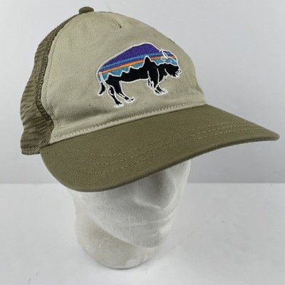 Patagonia Fitz Roy Bison Trucker  Hat Mesh Snapback Organic Cotton Canvas Beige