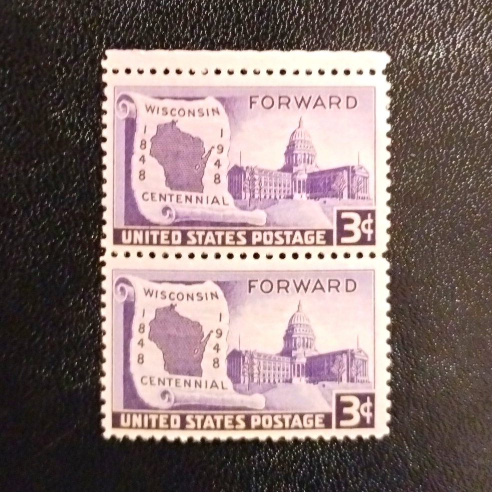 US Wisconsin Centennial 3c Postage Stamp Pair, Purple, 1941-1950 (MNH)