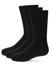 MeMoi Boys' 3 Pair Pack Thin Ribbed Cotton Blend Crew Socks 12-14, Black