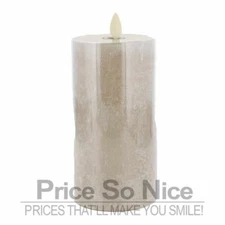 POTTERY BARN FLICKERING FLAMELESS PILLAR CANDLE SALT WASHED - DOVE- 3X6"