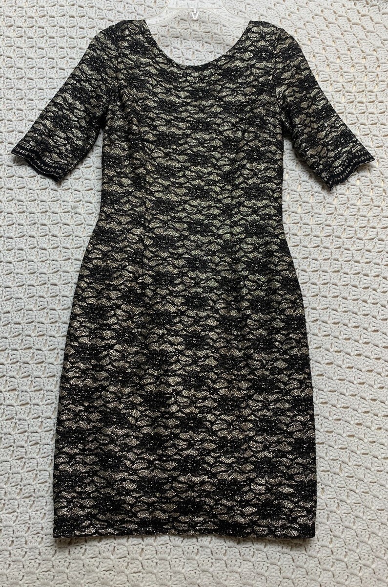 eliza j black and gold dress Eliza J Dress Sz 6 Women Black Lace Floral Gold Glitter Cocktail Party  Metallic