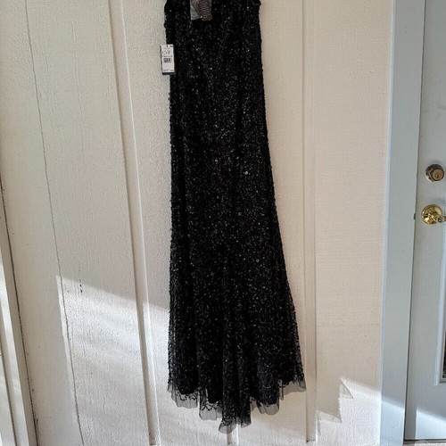 ADRIANNA PAPELL Beaded Off The Shoulder Gown (size 14) Black Some Stretch - Picture 7 of 8