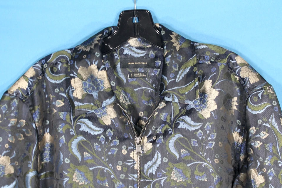 URBAN OUTFITTERS 深蓝色提花图案拉链哈林顿夹克 尺寸 M — 第 3/4 张图片