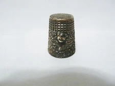 THIMBLE VINTAGE STERLING SILVER 925 TOPAZIO PORTUGAL CAT & SCROLLS IN HI-RELIEF
