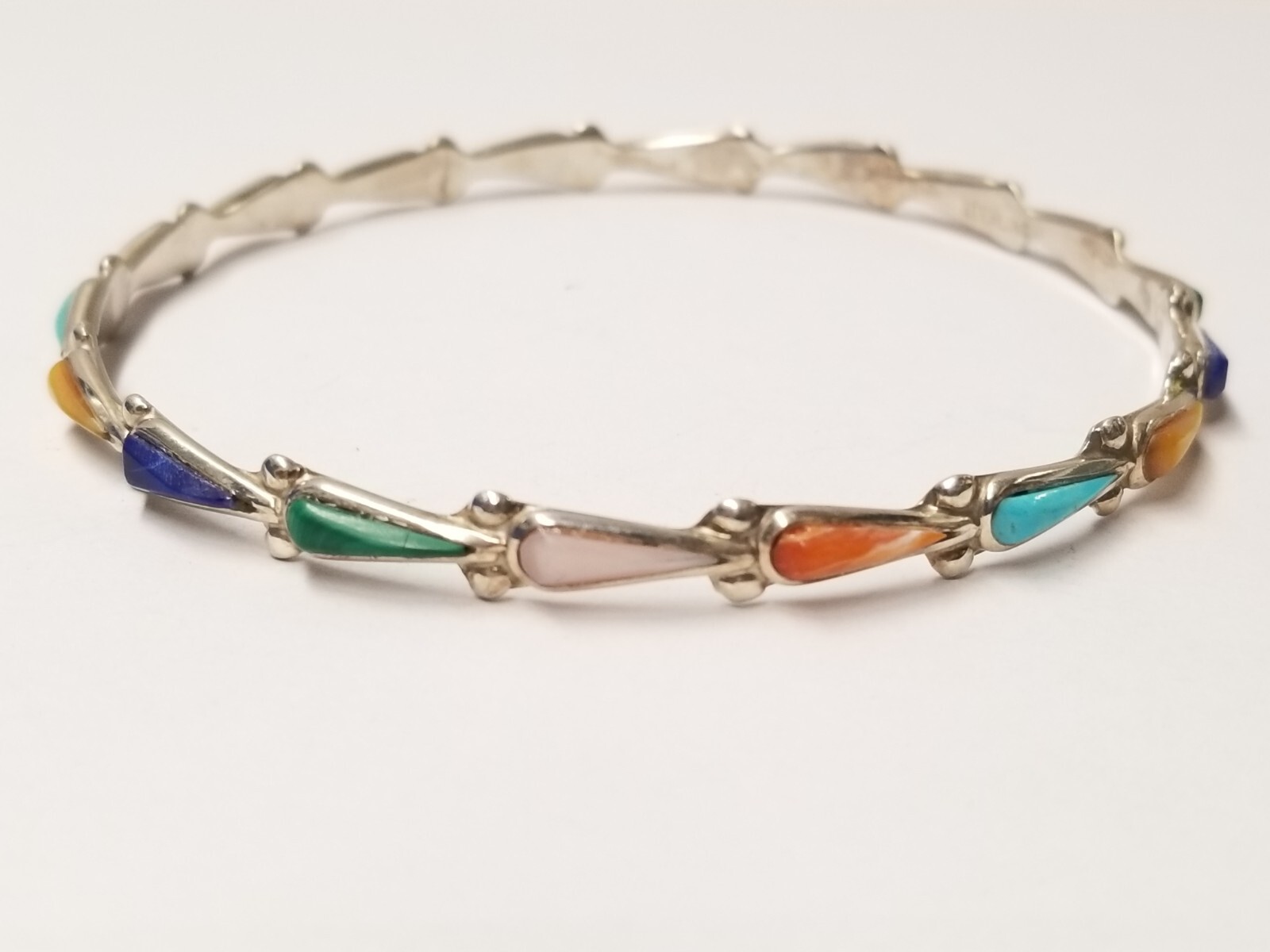 Signed Sterling Silver Multicolor Opal Bangle Bra… - image 2