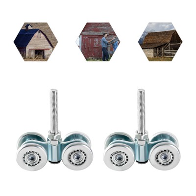 2X Universal Double Wheel Rail Hanging Trolley Barn Door Track Rollers Steel New