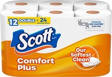 Comfortplus Toilet Paper, 12 Double Rolls, 231 Sheets per Roll, Septic-Safe, 1-P
