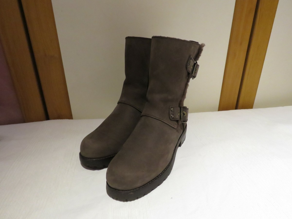 UGG® AUSTRALIA NIELS STOUT LEATHER ZIP UP BIKER BOOTS UK US