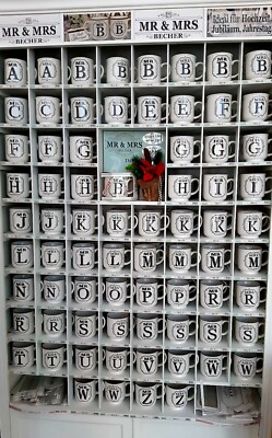 Mr und Mrs Tasse Buchstabe A - Z Kaffetasse Geschenk Hochzeit Liebe Paare Becher