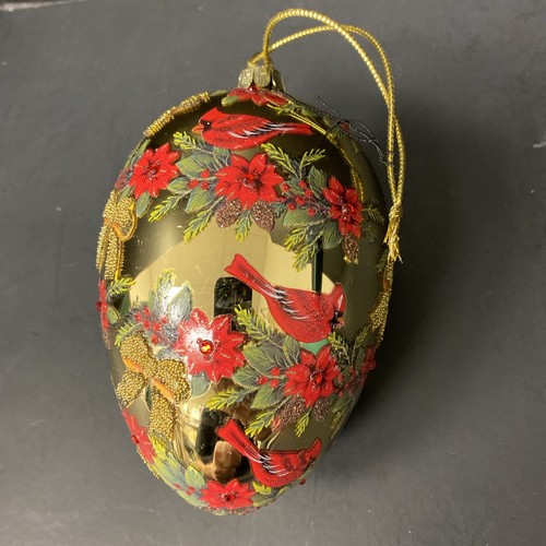 Joan Rivers Egg Ornament Cardinals Holly Gold Red Christmas Fabrege Inspired - Picture 6 of 9