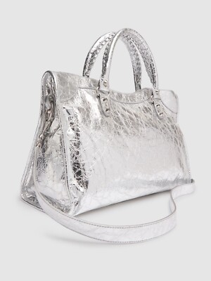 BALENCIAGA Le City Medium Silver Leather Shoulder Bag New | eBay