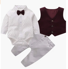 Baby Boys 3pc Gentleman Outfit/Suit Long Sleeve Shirt/Vest/Pants Size 12-18m