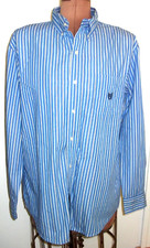 CHAPS Blue White Black STRIPED Lg Slv EASY CARE Blend CREST Button Shirt/Size L