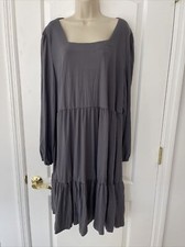 Hof Gray Tiered Dress Size XXL Long Sleeve Square Neck Relaxed Fit Midi Terry