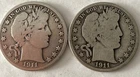 Two 1911-S Barber head half dollars AS