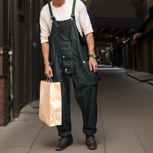 American Casual Overalls Jumpsuit Men's Cargo Pants Suspenders Workwear Trousers - Picture 21 of 25