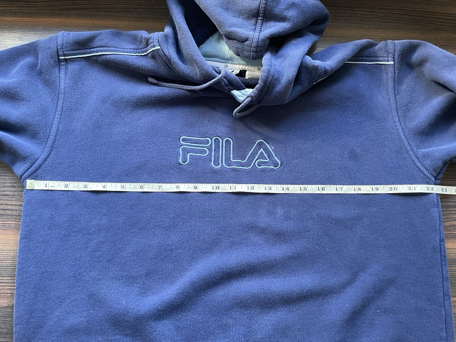 Felpa con cappuccio uomo Fila blu misto cotone taglia M media pullover segni in foto