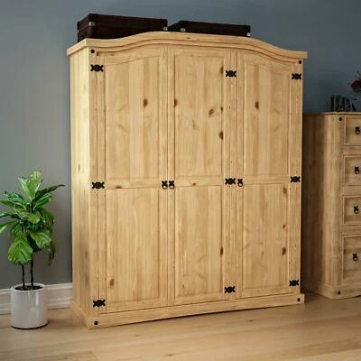 Corona Wardrobe 3 Door Solid Wood Pine Mexican Bedroom Storage Furniture