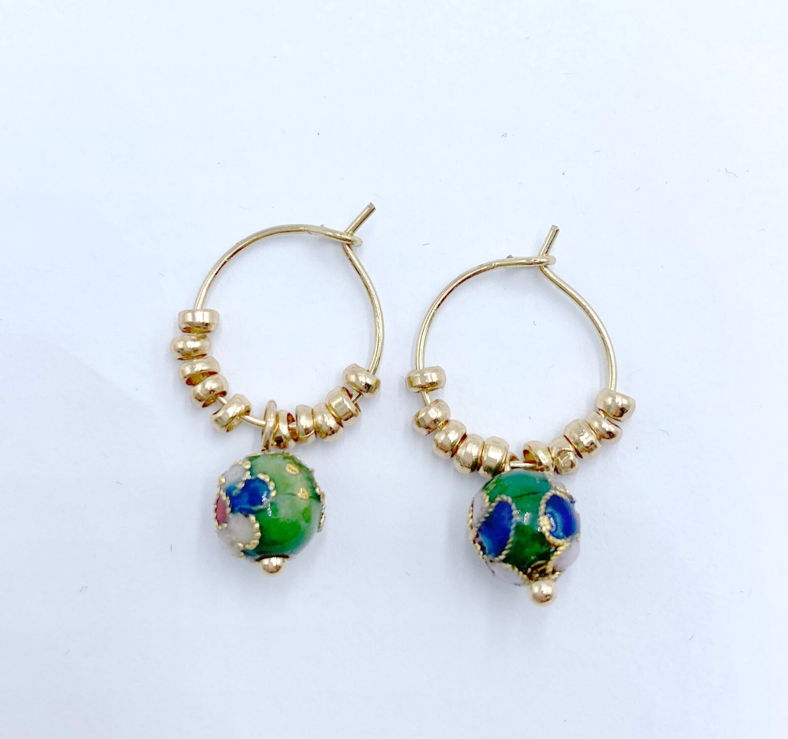 Gold Hoop Earrings with Small Beads - Trendy Women's Fashion Gift-image