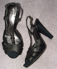 Nine West, Pewter Satin, High Heel Shoes, Sling-back, Peep Toe Womens UK 3 Party