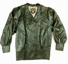 Vintage Skins and Things Khaki Patchwork Leather Jacket Size 10
