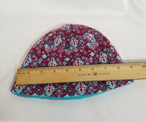 Columbia Sportswear Burgundy Teal Fair Isle/ Solid Reversible Winter Hat Sz S/M - Picture 5 of 6