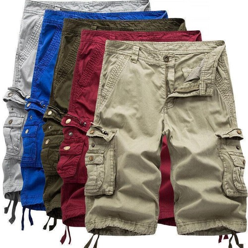 Herren Freizeit solide Cargo Shorts mehrere Taschen gewaschen Lounge -30 31 32 34 36 38 40 - Bild 1 von 26