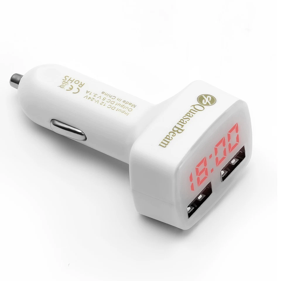 Автомобильное зарядное устройство для сигарет двойной USB-адаптер тестер аккумулятора 4 в 1 QuasarBeam - белое - Изображение 4 из 4