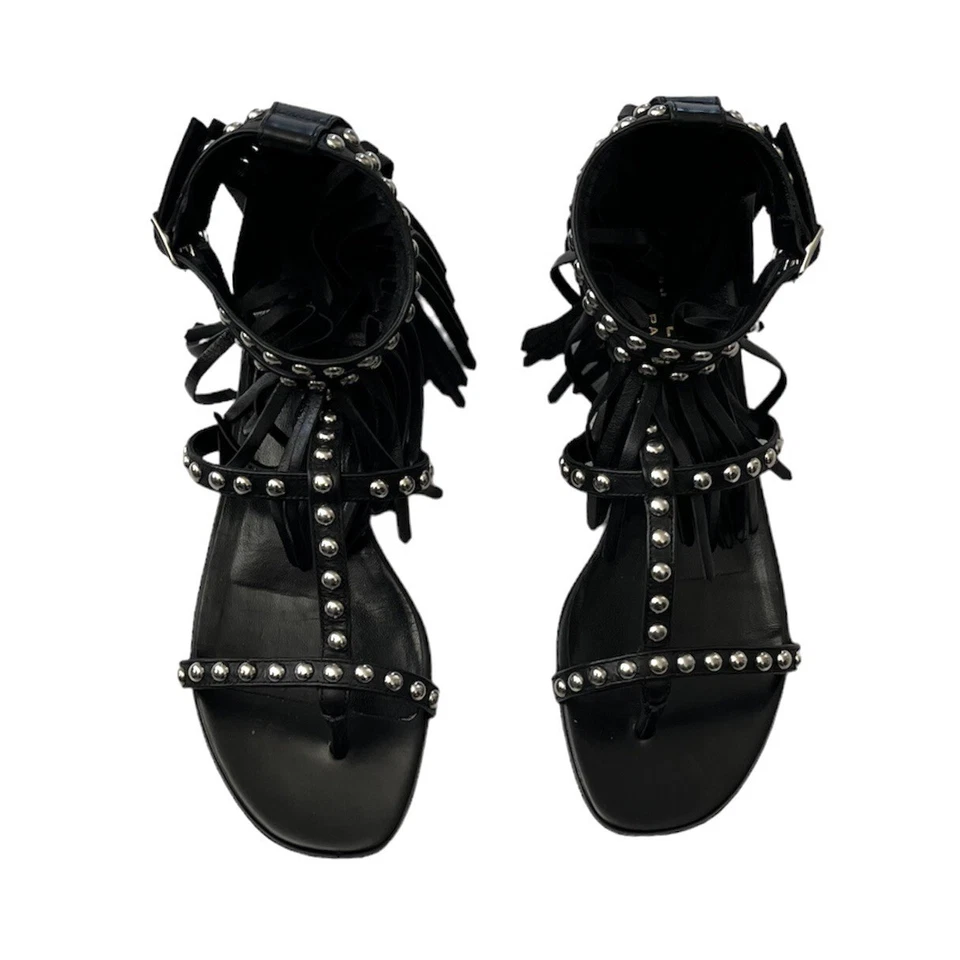 Saint Laurent Women’s Nu Pieds Fringe & Studded Gladiator Sandals size 36 Black - Image 2 of 4