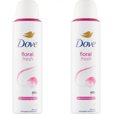 2 x Dove Floral Fresh 48 Hour Antiperspirant Deodorant Spray, 150ml/5.07 oz.