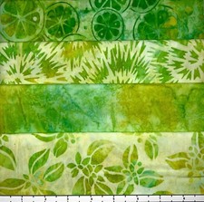 Lot of 4 1 Yard Cuts 100 Cotton Quilting Batik Fabric Green Yellow 099E